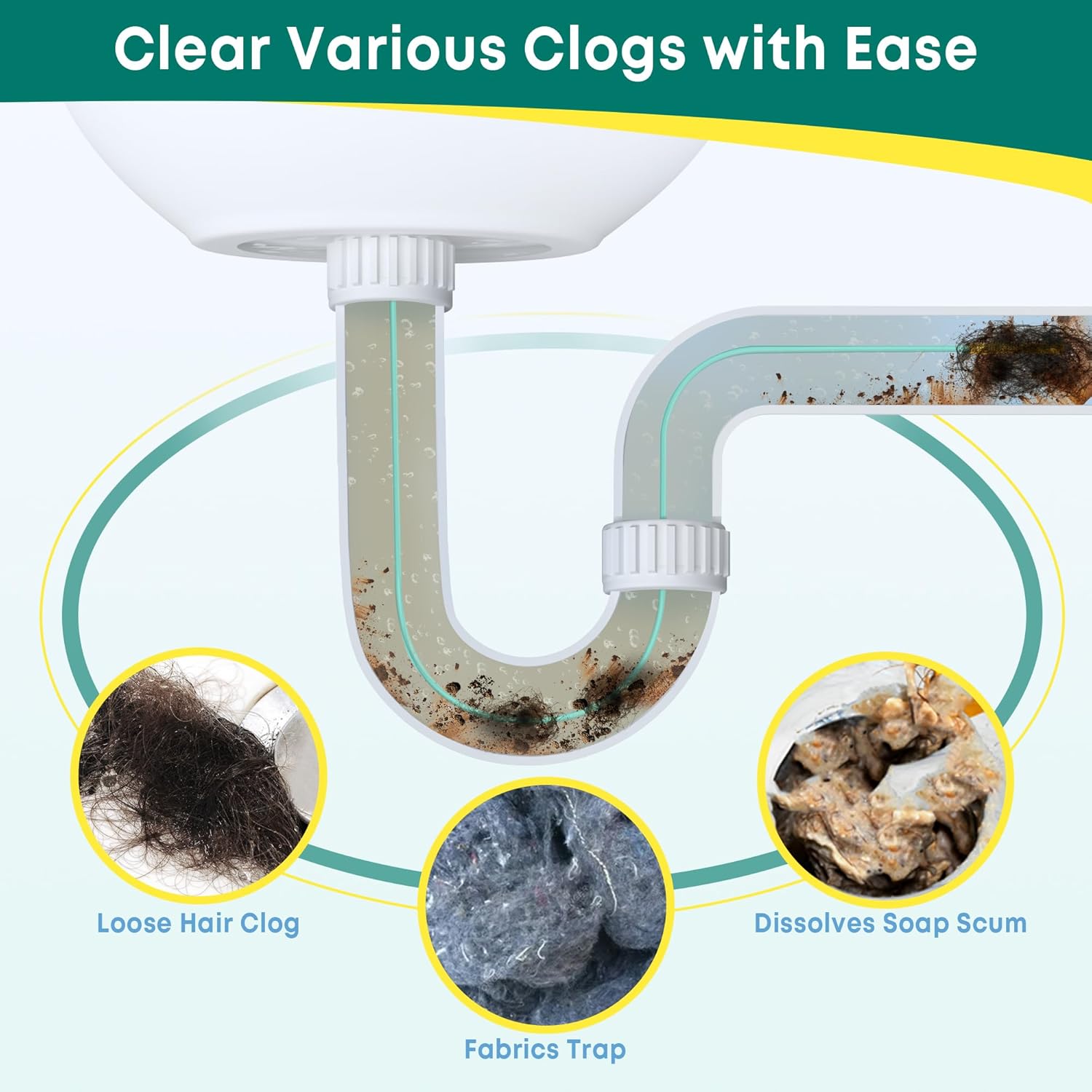 Kellys Collection 5-Piece Drain Snake Set 50-Inch Unbreakable Hair Debris Remover for Bath Shower Kitchen Pipes