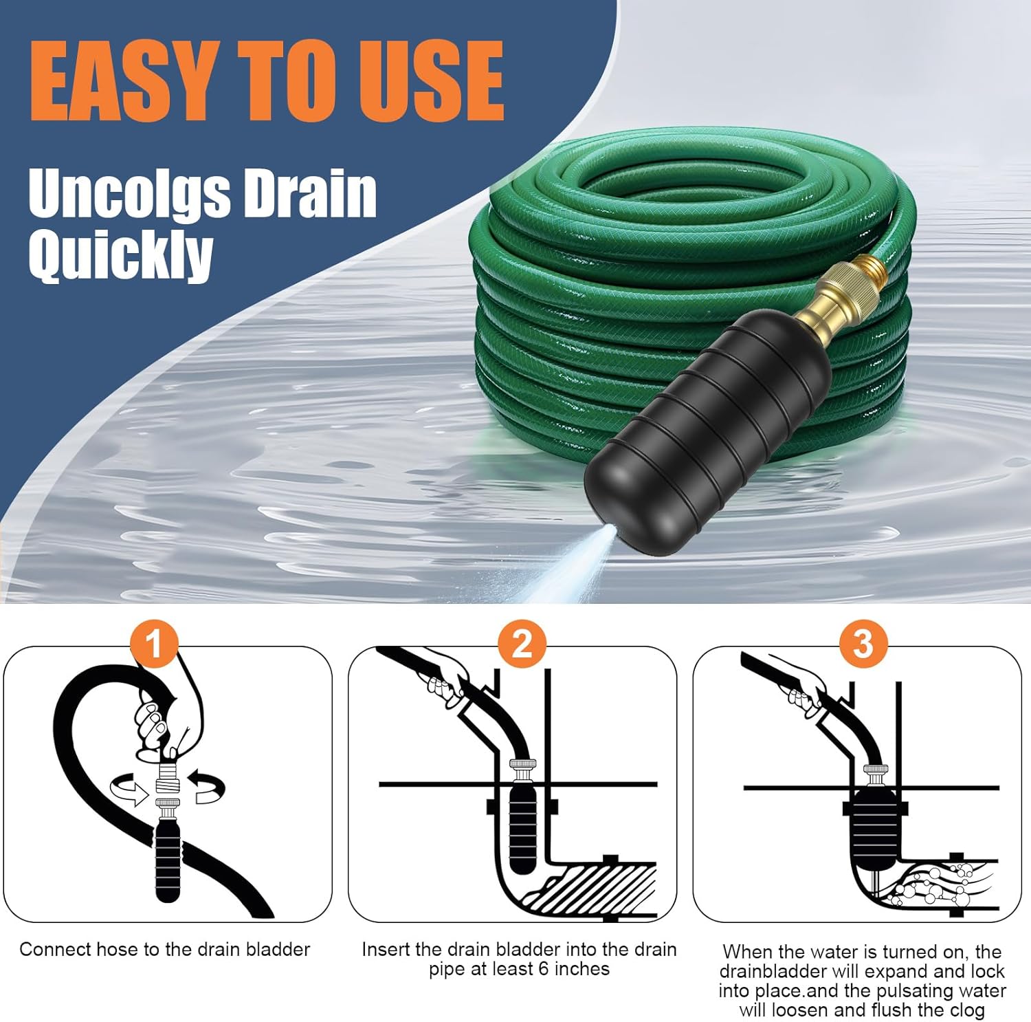 Points Fos lion compact 3 PC drain bladder set 1-6 size pipes rubber unblocker for multi use plumbing occasions drain