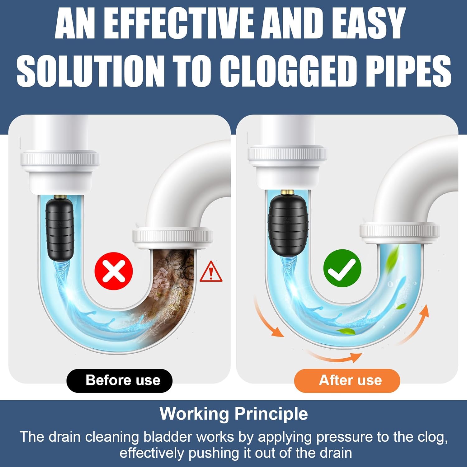 Points Fos lion compact 3 PC drain bladder set 1-6 size pipes rubber unblocker for multi use plumbing occasions drain