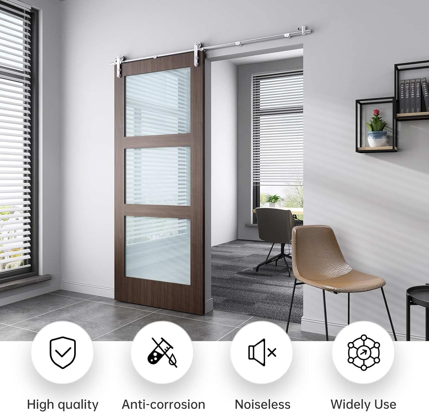 EaseLife 8 FT Stainless Steel Sliding Barn Door Track Kit Heavy Duty Anti-Rust Slide Smoothly Quietly Easy Install