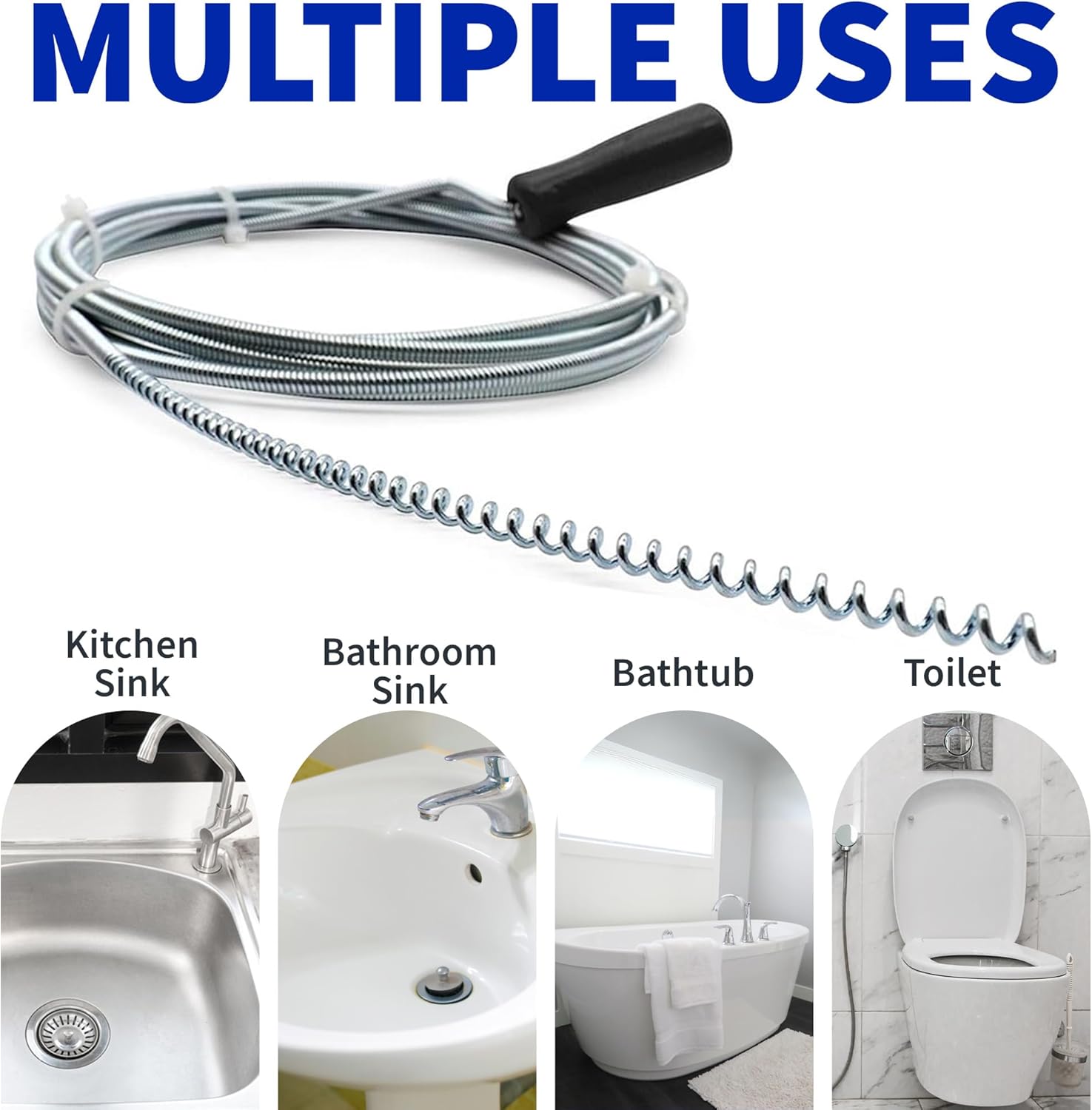 Professional Slow Drain Cleaner and Clog Remover - 10-Foot Metal Snake for Hair Food Debris and Garbage Removal