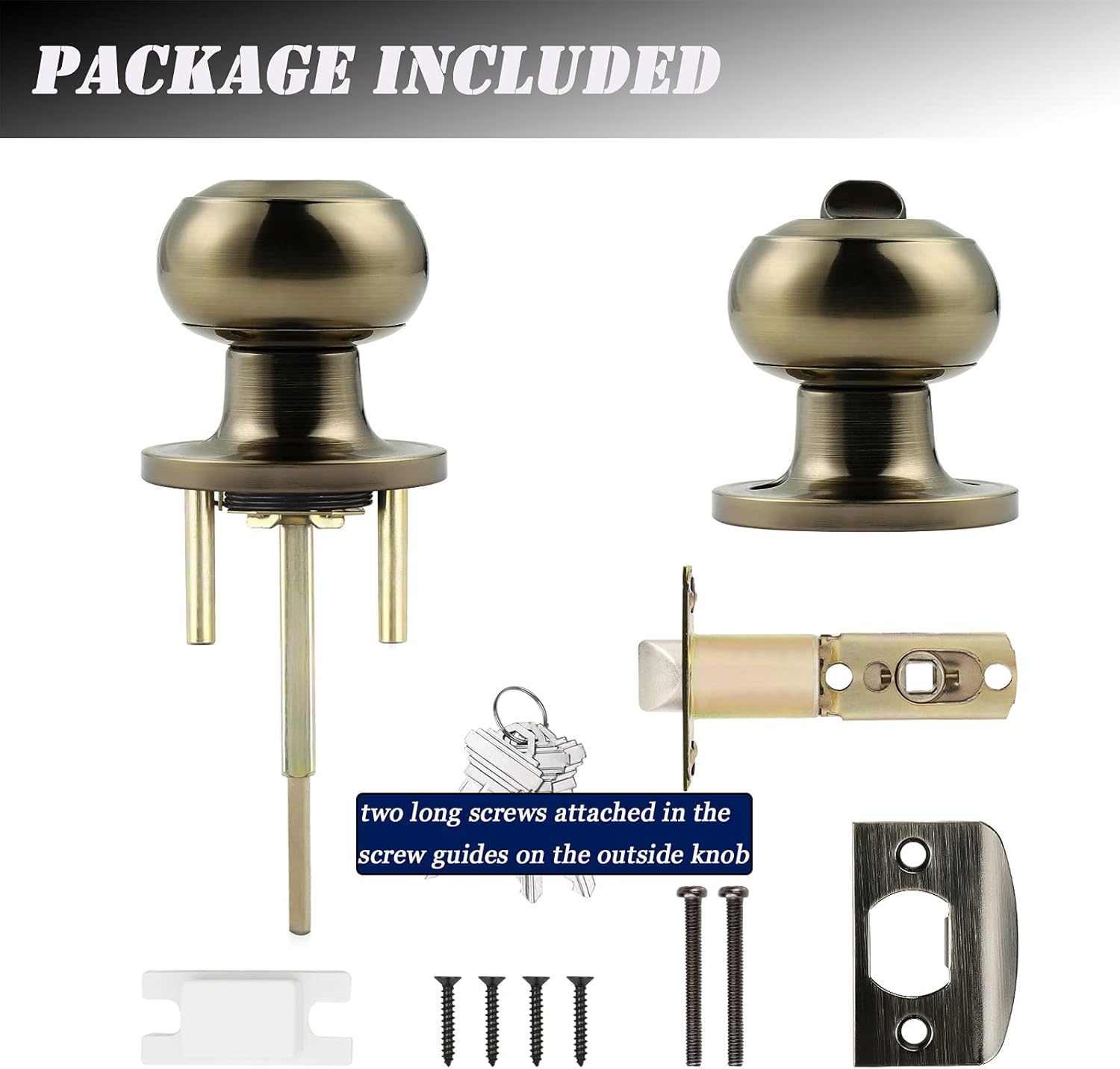 Probrico High-Quality Stainless Steel Door Knobs Set with Antique Brass Finish Keyed Entrance Lock Set