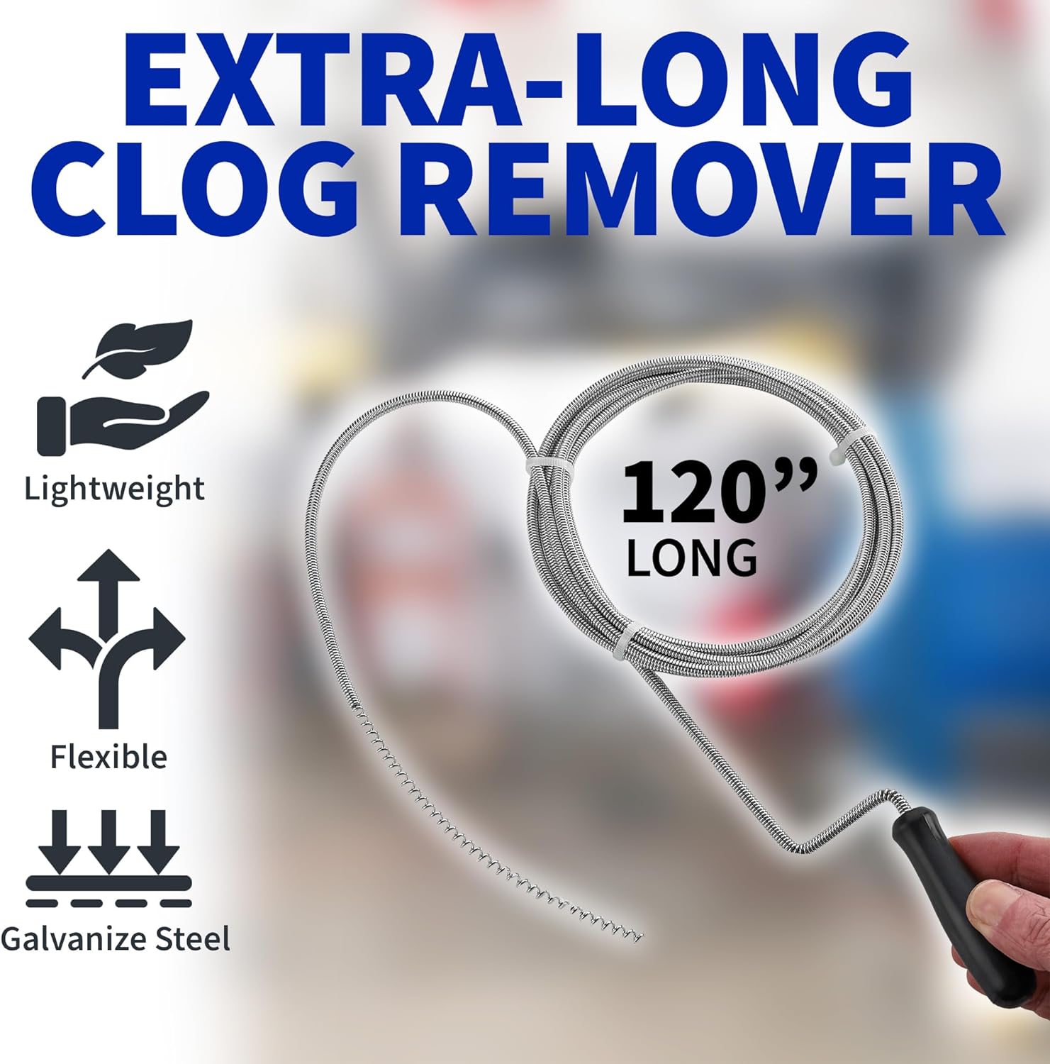 Professional Slow Drain Cleaner and Clog Remover - 10-Foot Metal Snake for Hair Food Debris and Garbage Removal