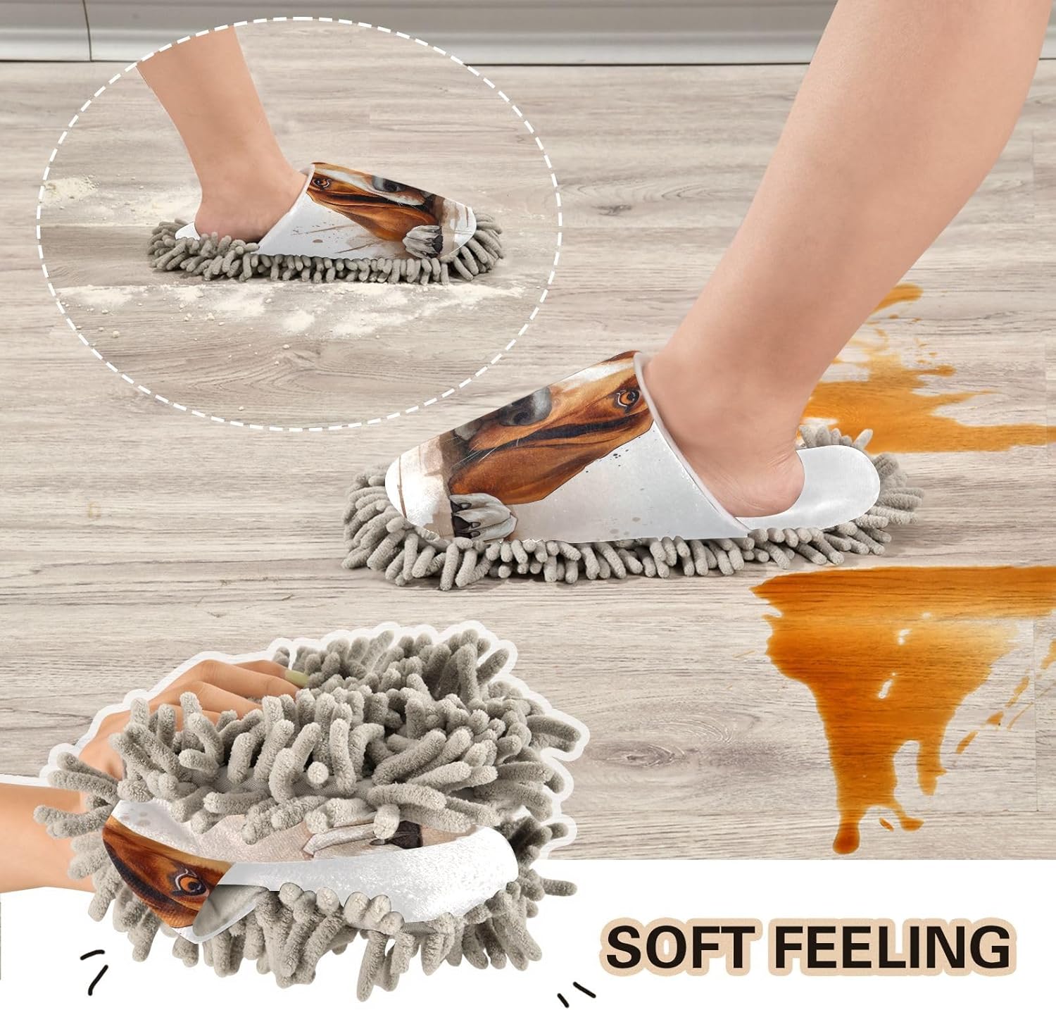 White Watercolor Red Hound Slippers for Easy Mopping Cozy Eco-Friendly