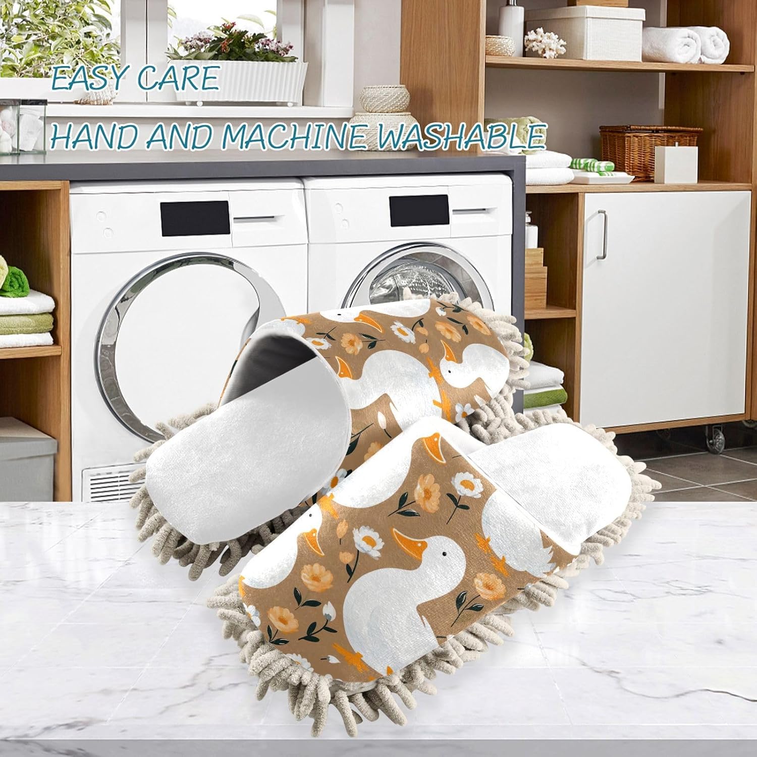 White Ducks Mop Slippers - Sizes 40-45 Perfect Fit for Your Feet