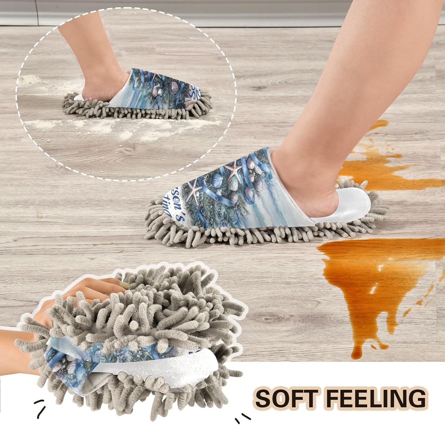 White Christmas Trees Seaside Mop Slippers Replacement Mop Pad for Office Home and House Cleaning