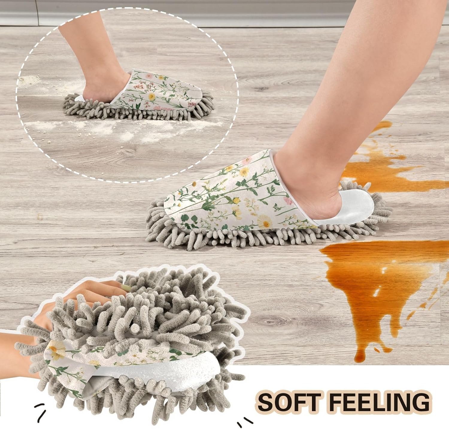 Burbuja Retro Wildflowers Mop Slippers Soft Microfiber MOP Slippers for Easy Cleaning Home Kitchen