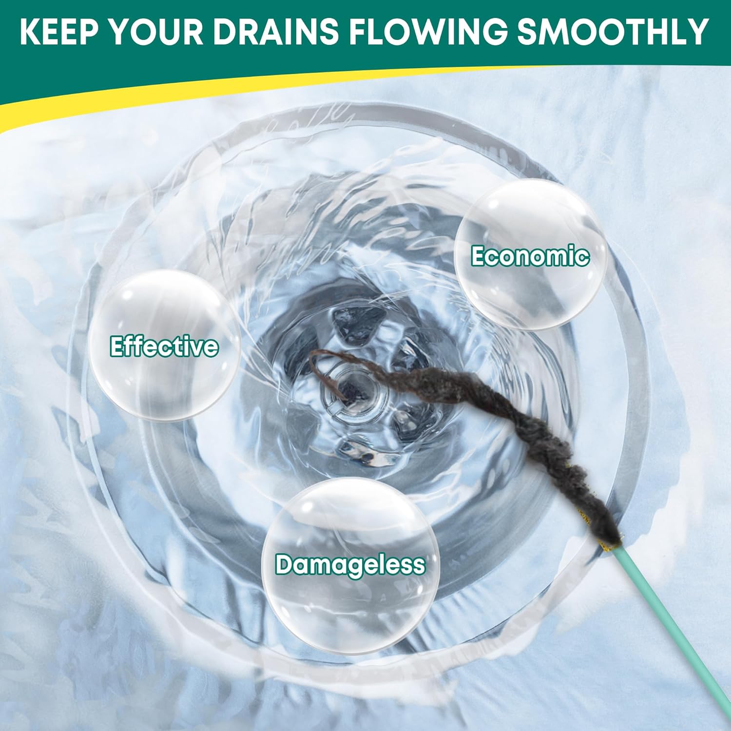 Kellys Collection 5-Piece Drain Snake Set 50-Inch Unbreakable Hair Debris Remover for Bath Shower Kitchen Pipes