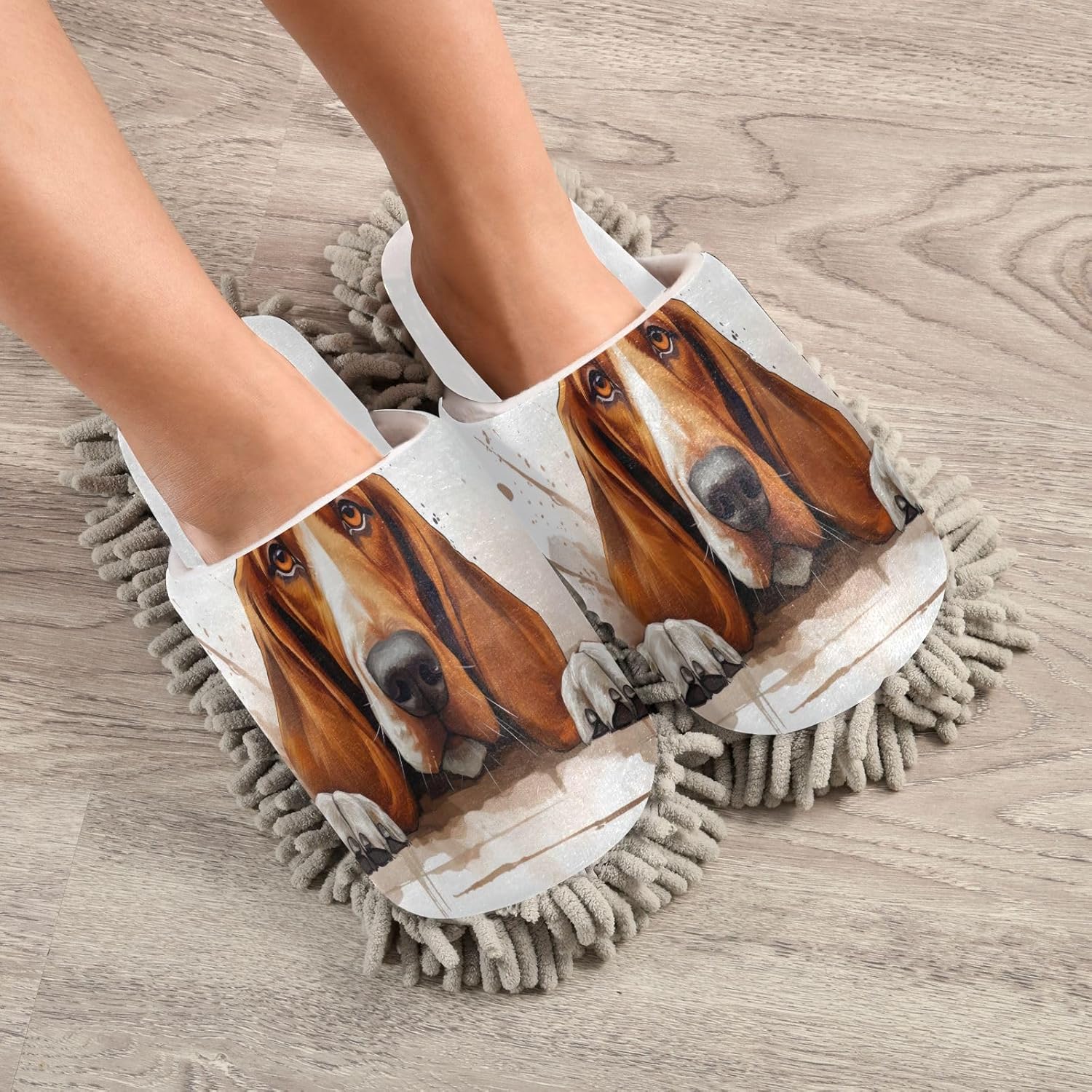 White Watercolor Red Hound Slippers for Easy Mopping Cozy Eco-Friendly