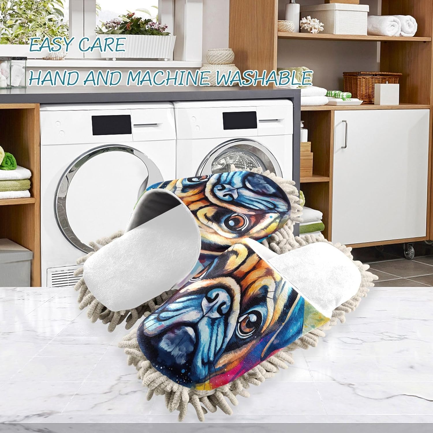 RunningBear Pug Mop Slippers Perfect for Thousands of Pugs to Stay Clean Cozy House Cleaning Accessories
