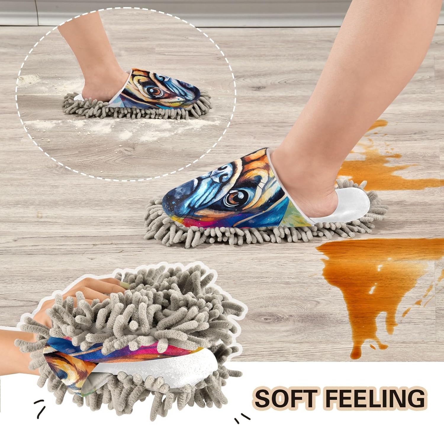 RunningBear Pug Mop Slippers Perfect for Thousands of Pugs to Stay Clean Cozy House Cleaning Accessories